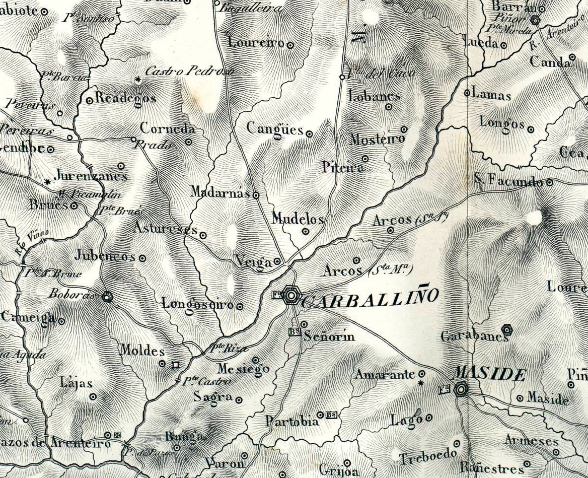 Ampliar: Carballiño na carta xeométrica de Fontán 1834